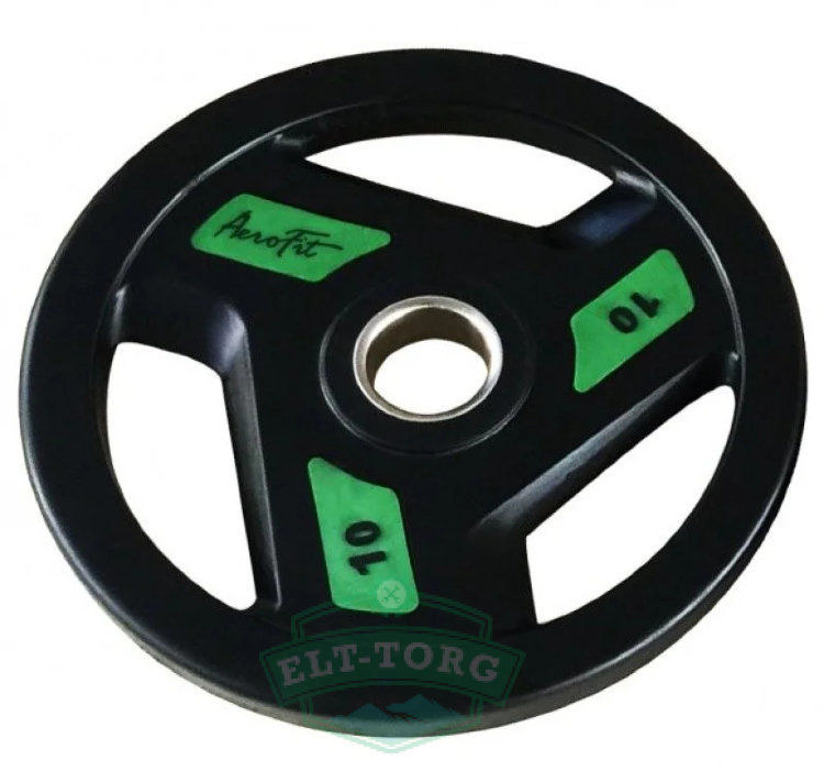 Олимпийский обрезиненный диск AeroFit 10 кг, черно-зеленый