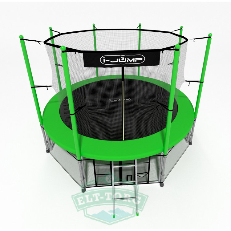 Батут i-JUMP CLASSIC 14ft 4,27м с нижней сетью и лестницей (green)